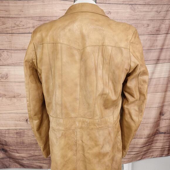 Grais Cabretta Leather Jacket Mens 44 Long Tan Glazed Aniline Car Coat Lined - Picture 8 of 12